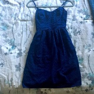 Dark blue sundress embroidered floral pattern